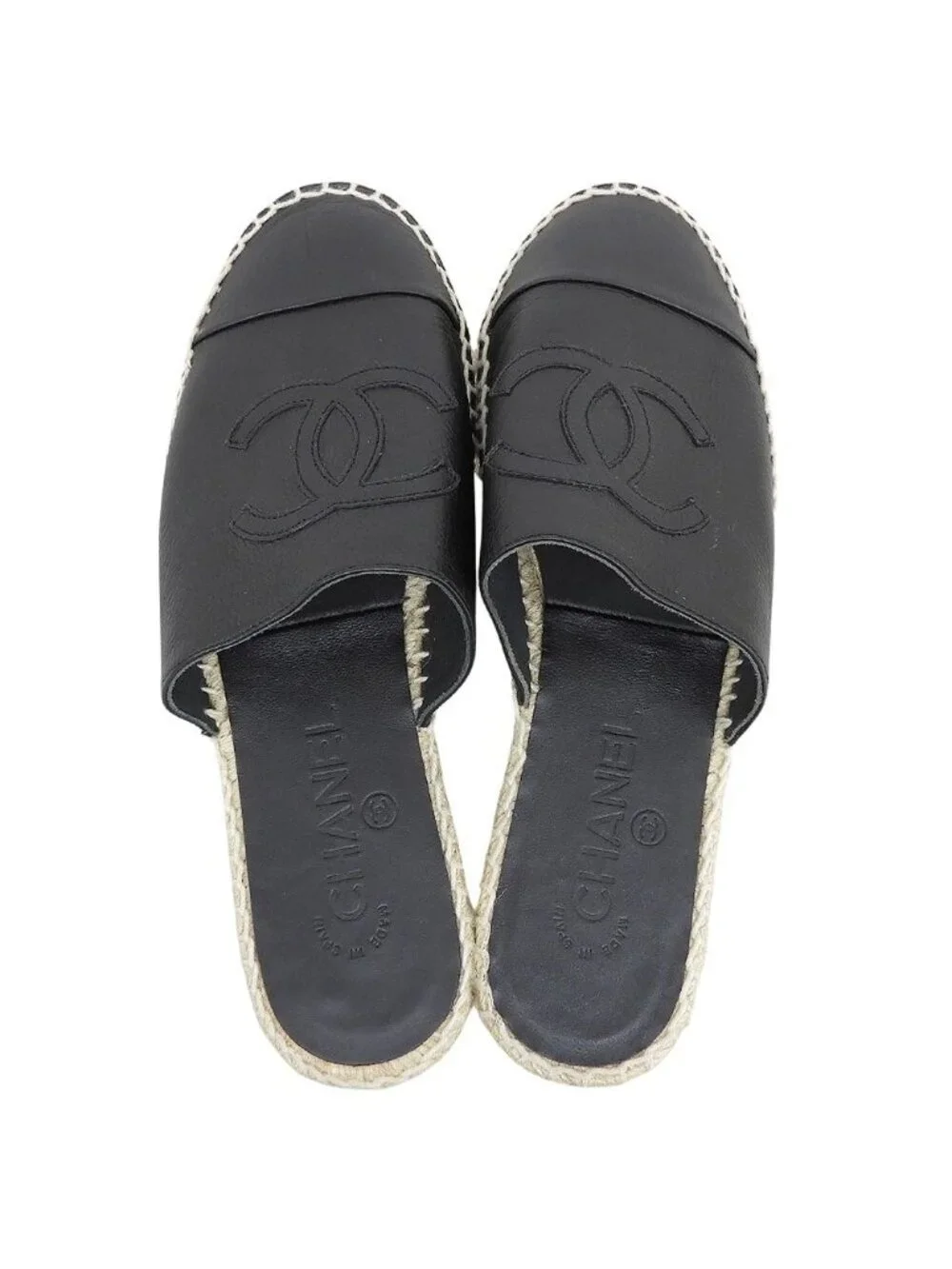 Chanel Leather CC Logo Sandals Black